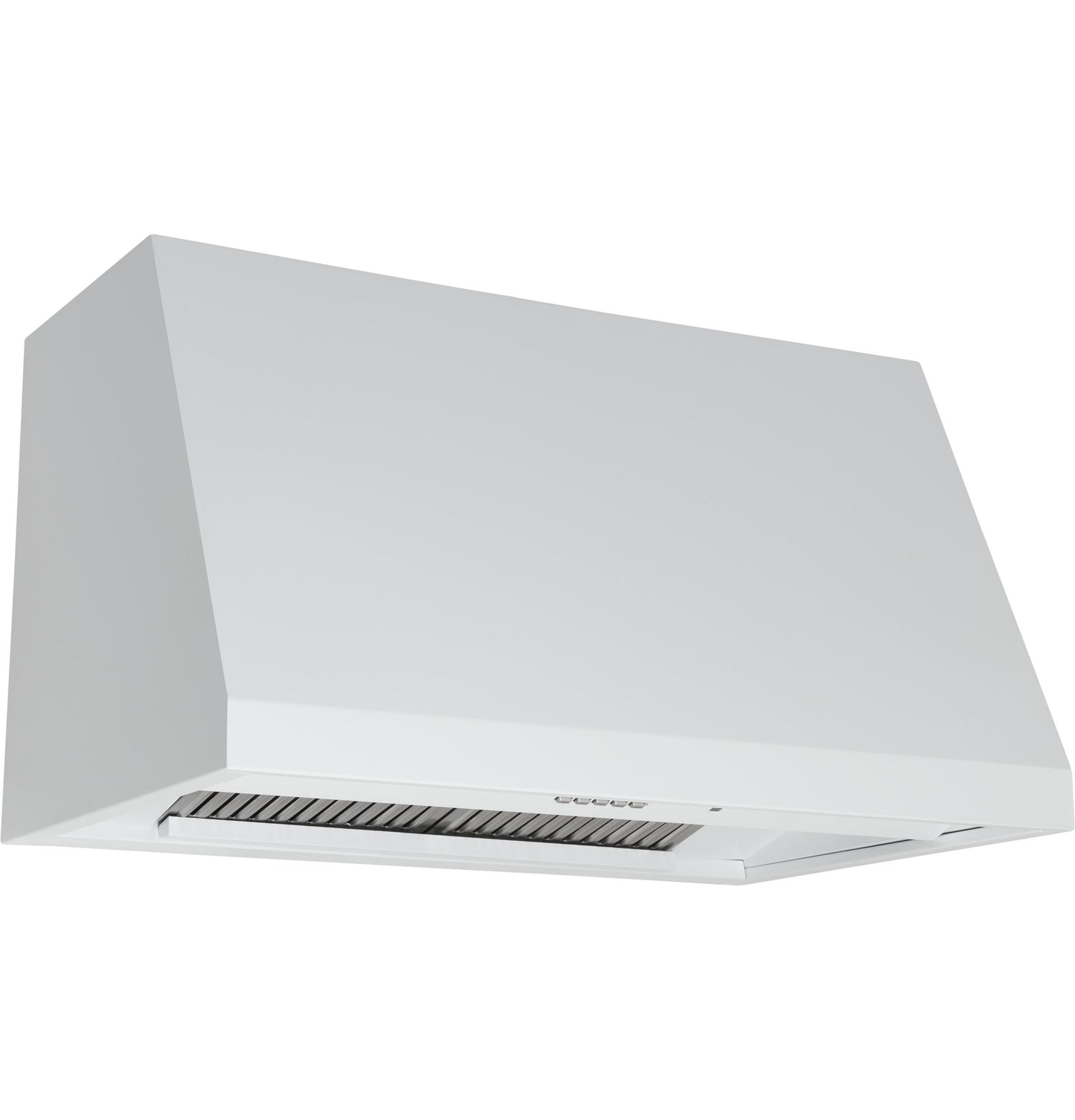 White commercial kitchen range hood with built-in vent and control panel for home improvement and appliances use