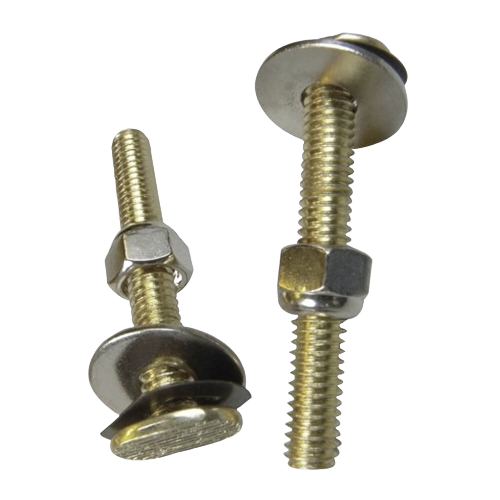 Two brass-finish bolts with washers and nuts designed for home improvement and plumbing use