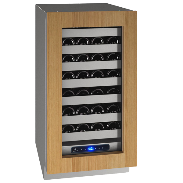 Stainless steel mini wine refrigerator with wood frame door and digital temperature display from beverage centers collection