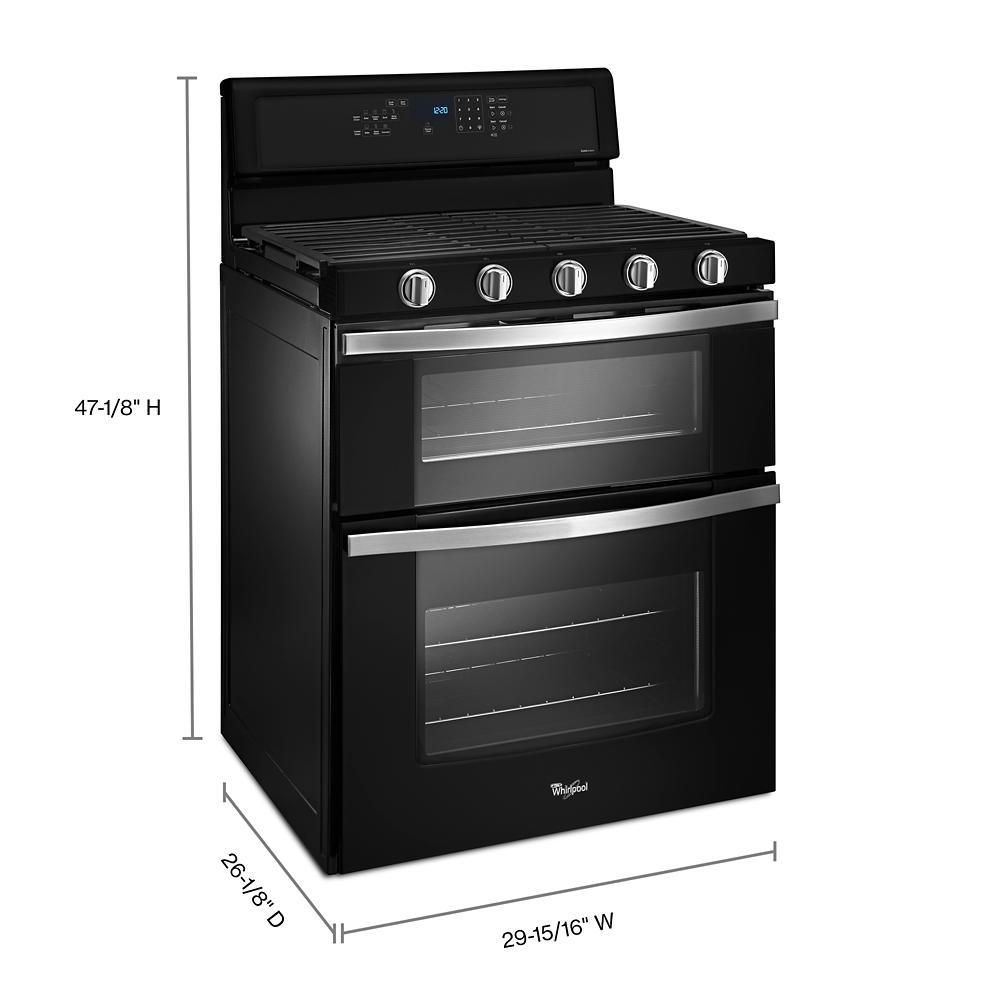 Black electric double oven range with five control knobs and digital display in Ranges and Kitchen & Kitchenware collections