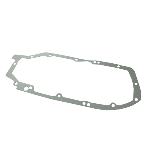 Gray rockshaft housing gasket with multiple bolt holes for tractor or heavy equipment maintenance tasks