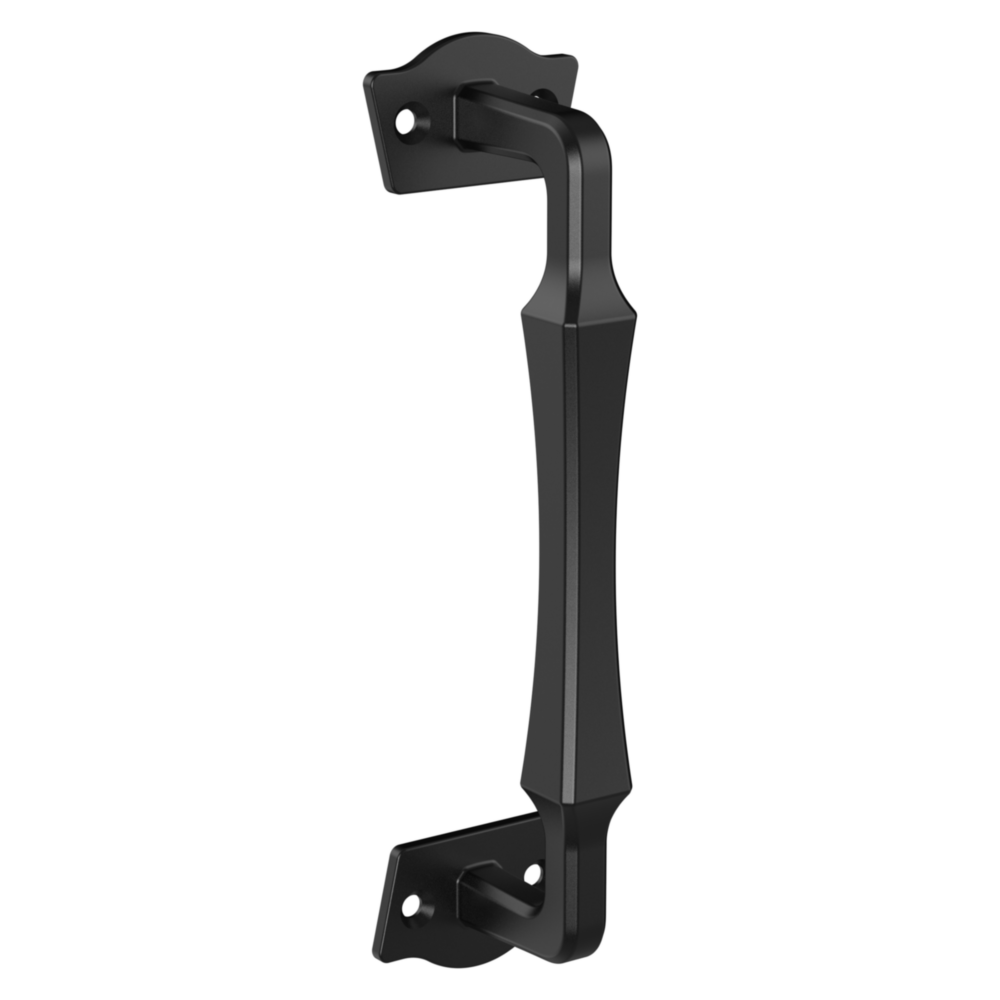 Black rustic modern gate pull with WeatherGuard finish for durable gate hardware and home improvement projects