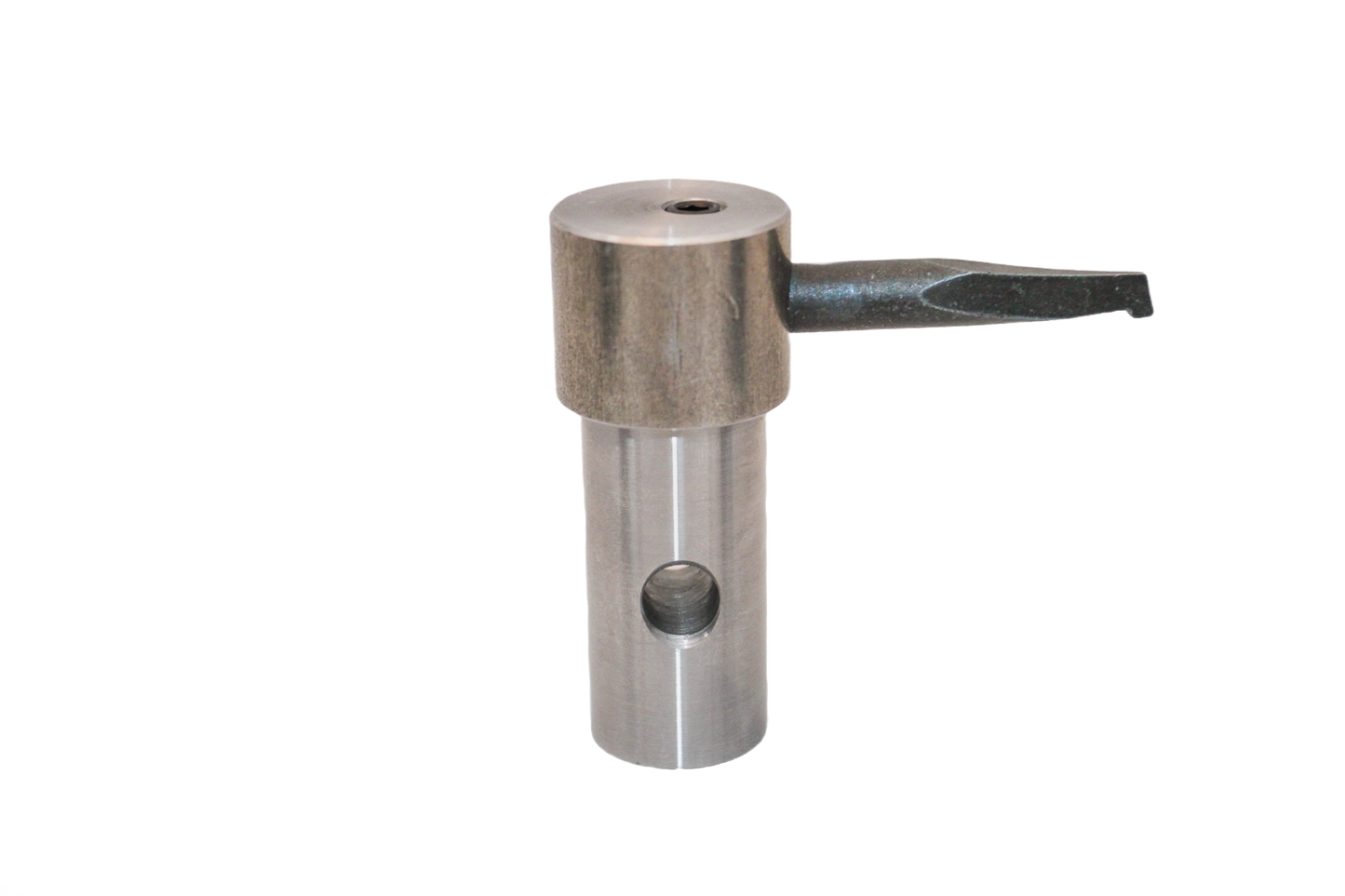 Steel pickaroon attachment component with cylindrical body and angled pointed tip for logging tools and home improvement tasks