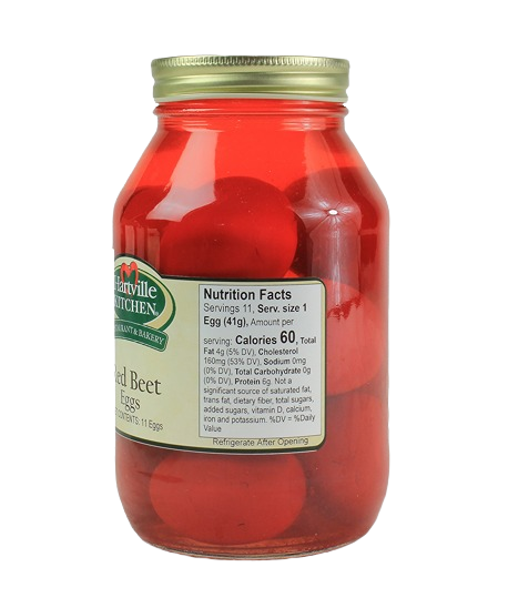Glass jar filled with bright red beet eggs preserved in tangy red beet juice under $25 food and beverage collection