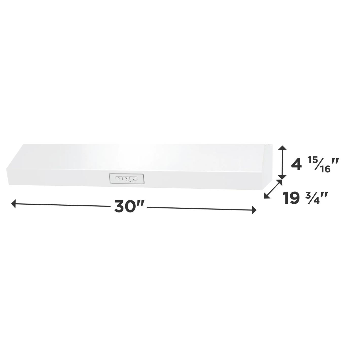 White undercabinet ventilation hood with control panel, LED lighting, and filter indicator from range hoods collection