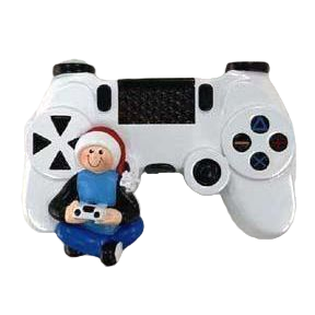 White game controller ornament featuring a smiling figure in a red and white hat holding a small controller in Christmas Ornaments & Tree Decorations collection