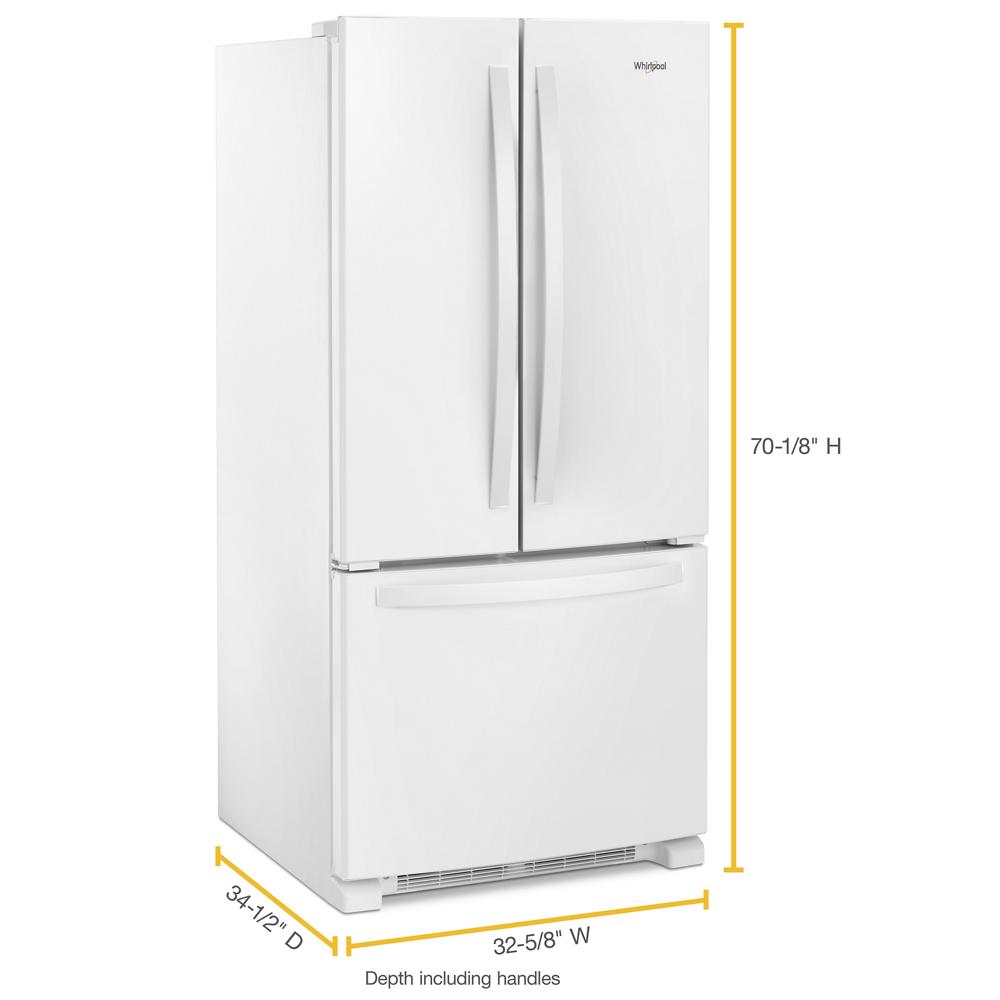 White Whirlpool French door refrigerator with bottom freezer drawer from appliances and kitchenware collection