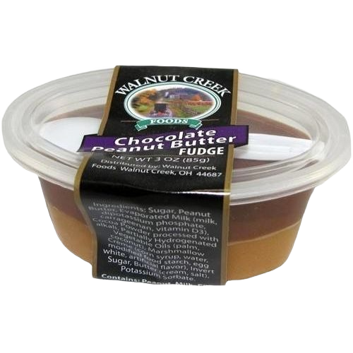 Clear plastic cup of Amish-made chocolate and peanut butter fudge in Chocolates & Candies under $50 collection
