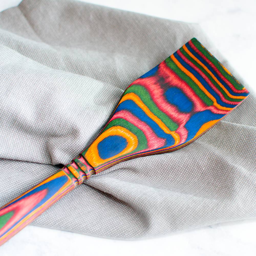 12-inch bamboo pakkawood spatula with vibrant multi-colored layered design for kitchen utensils under $50 collections