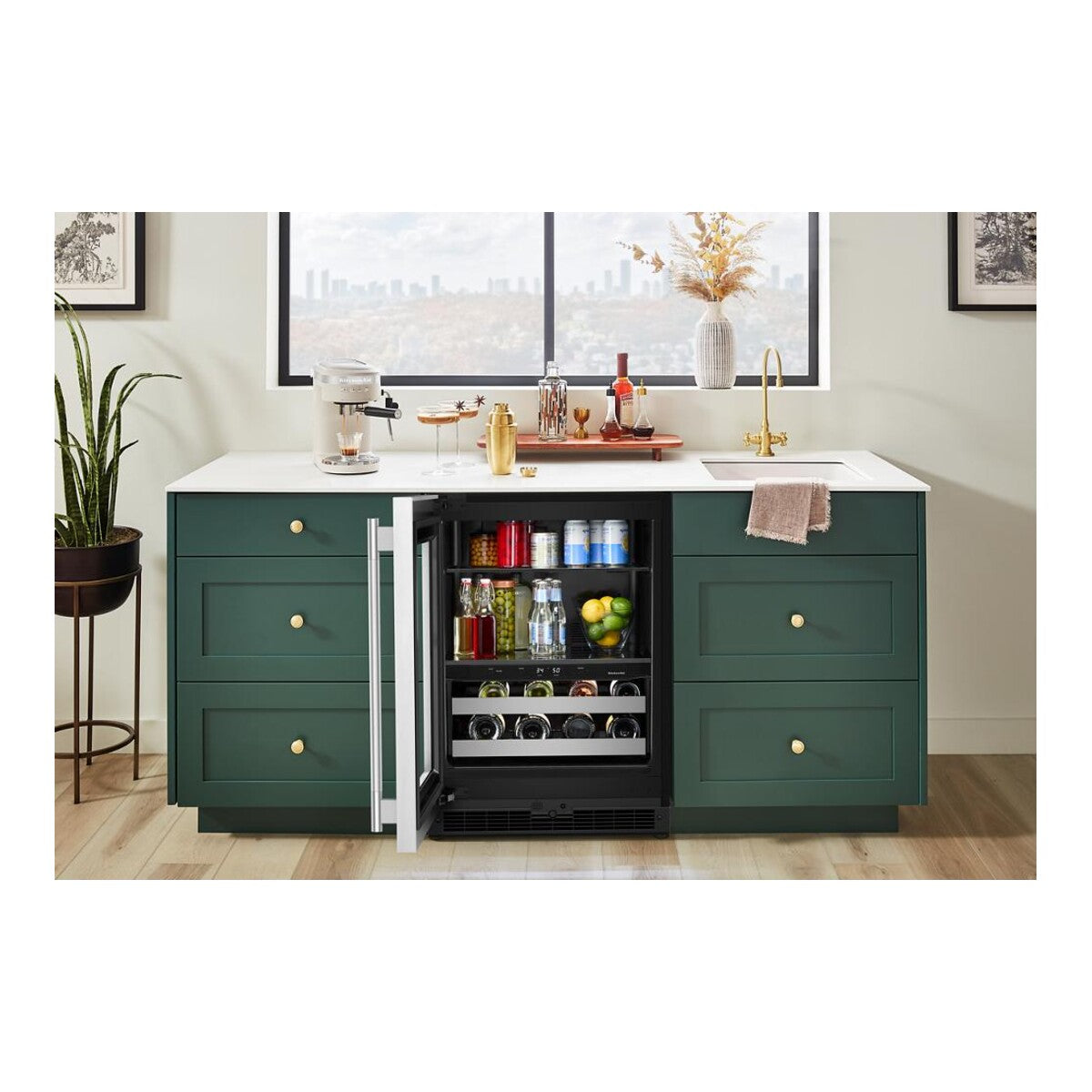 4.8 Cu. Ft. 24-Inch Beverage Center with Left Door Swing and 14-Wine Bottle Capacity with Metal-Front Racks in Stainless Steel