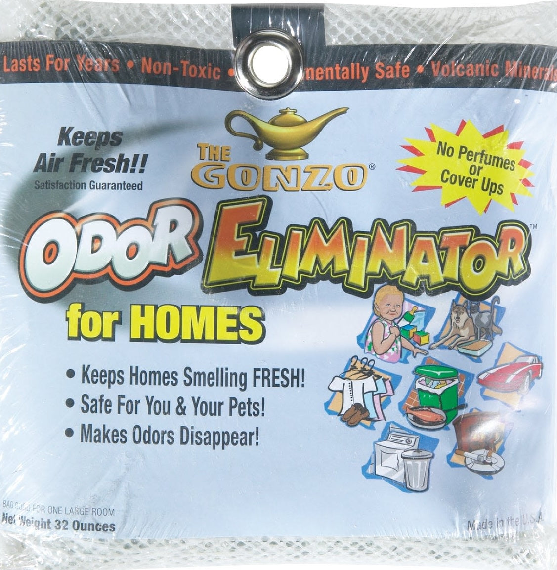 Blue solid air freshener pouch with volcanic minerals for odor removal in cleaning and household items under $50
