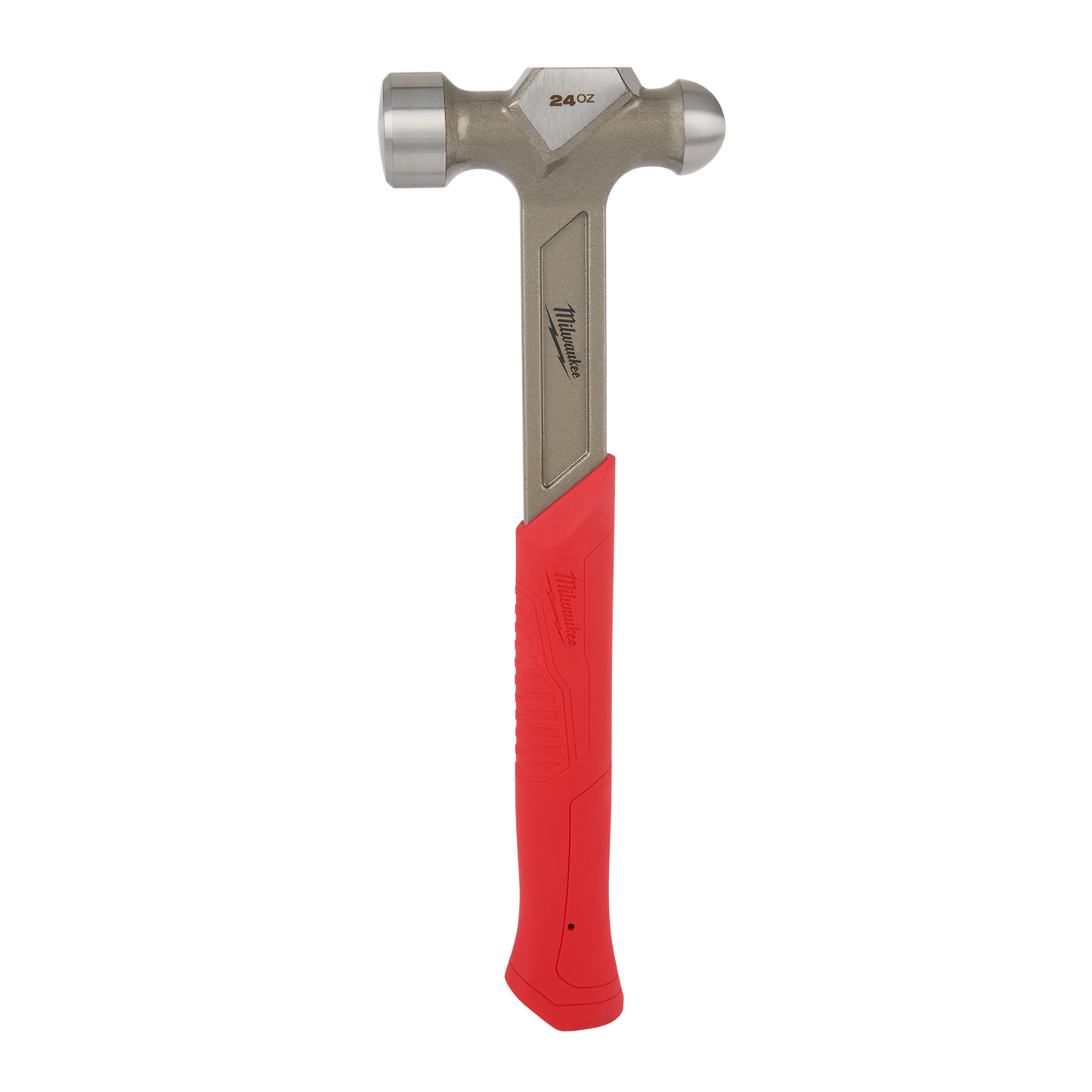 24oz steel ball peen hammer with textured red grip handle for precision metalworking and home improvement tasks