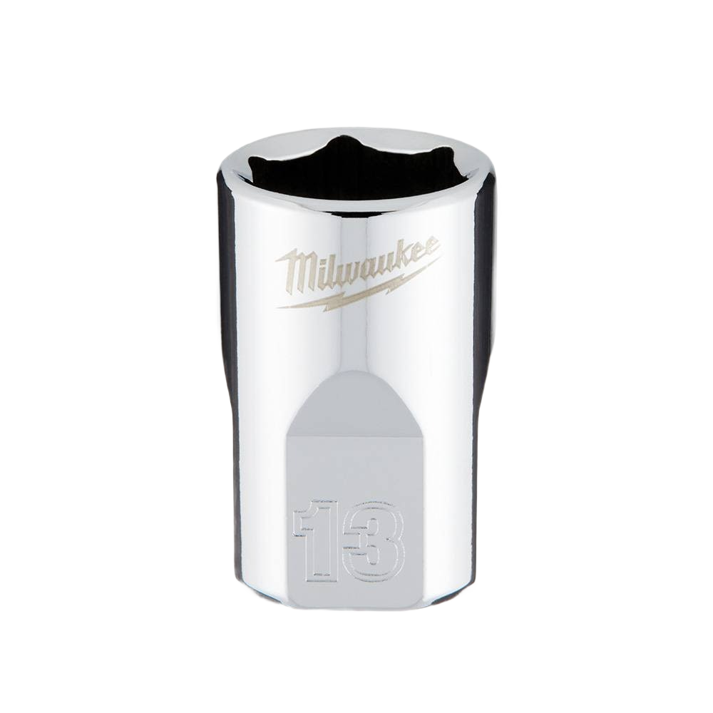 Polished chrome 13mm 6-point socket with FOUR FLAT™ sides for hand tools, woodworking, and home improvement collections