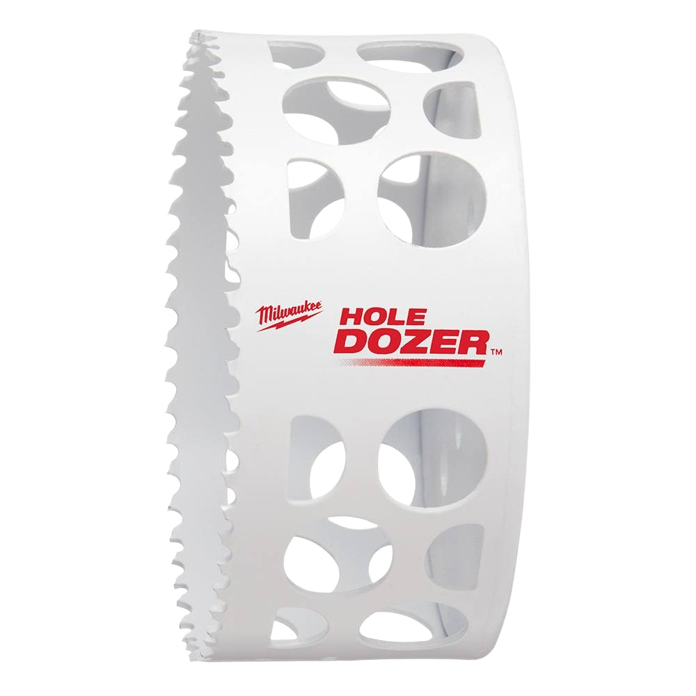 White bi-metal hole saw with large cutouts and red branding for woodworking tools and home improvement tasks