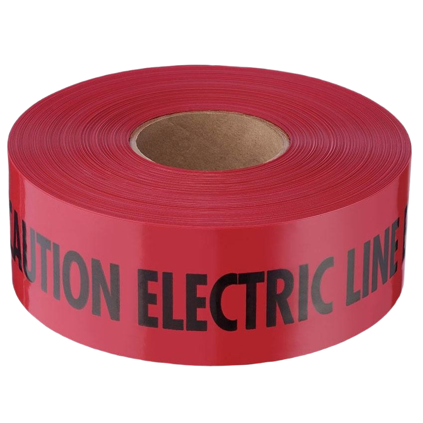 Red non-detectable warning tape with bold black electric line caution text for safety and home improvement projects