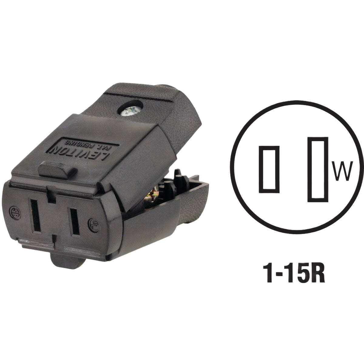 Black hinged cord connector with built-in clamp for secure electrical wiring in home improvement and wire tool collections