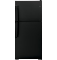 Black top-freezer refrigerator with two doors and recessed handles in kitchen appliances and refrigerators collection