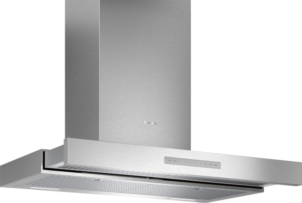 modern stainless steel wall-mounted drawer chimney hood with digital controls for kitchen and home improvement