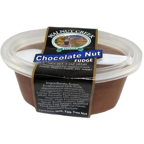 3 oz container of Amish-style chocolate walnut fudge in packaging from Chocolates & Candies and Food & Beverage collections