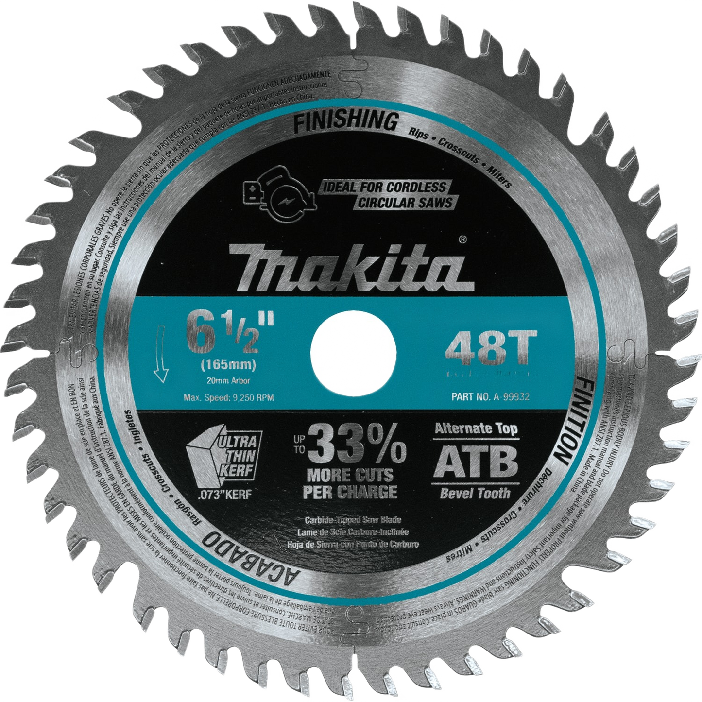 Circular saw blade with 48 carbide-tipped teeth designed for precision woodworking and power tool accessories.