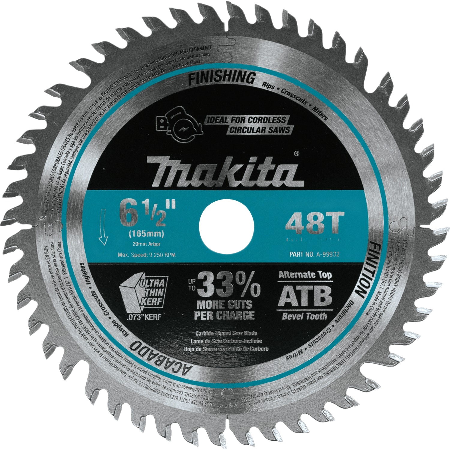 Circular saw blade with 48 carbide-tipped teeth designed for precision woodworking and power tool accessories.