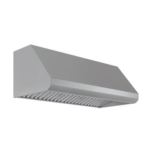 Stainless steel canopy range hood with angled design for kitchen and appliances collection including over the range hoods