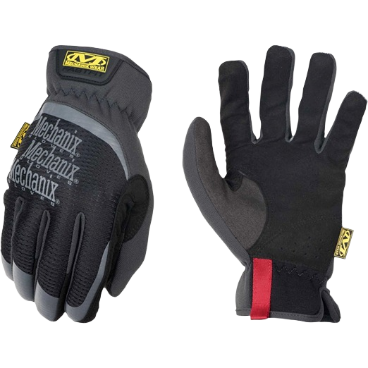 Pair of large black synthetic work gloves with reinforced palms, designed for safety and durability in hardware tasks