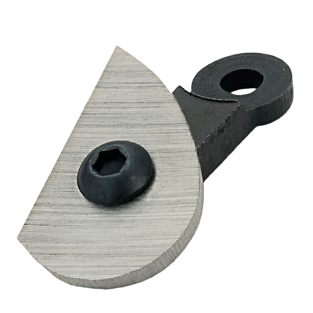 Curved metal shear scraper blade with black mounting hole, designed for woodworking tools and home improvement use