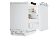 Partial view of a white undercounter refrigerator drawer with an open pull-out compartment, suitable for kitchen and appliance collections including refrigerators and home improvement.