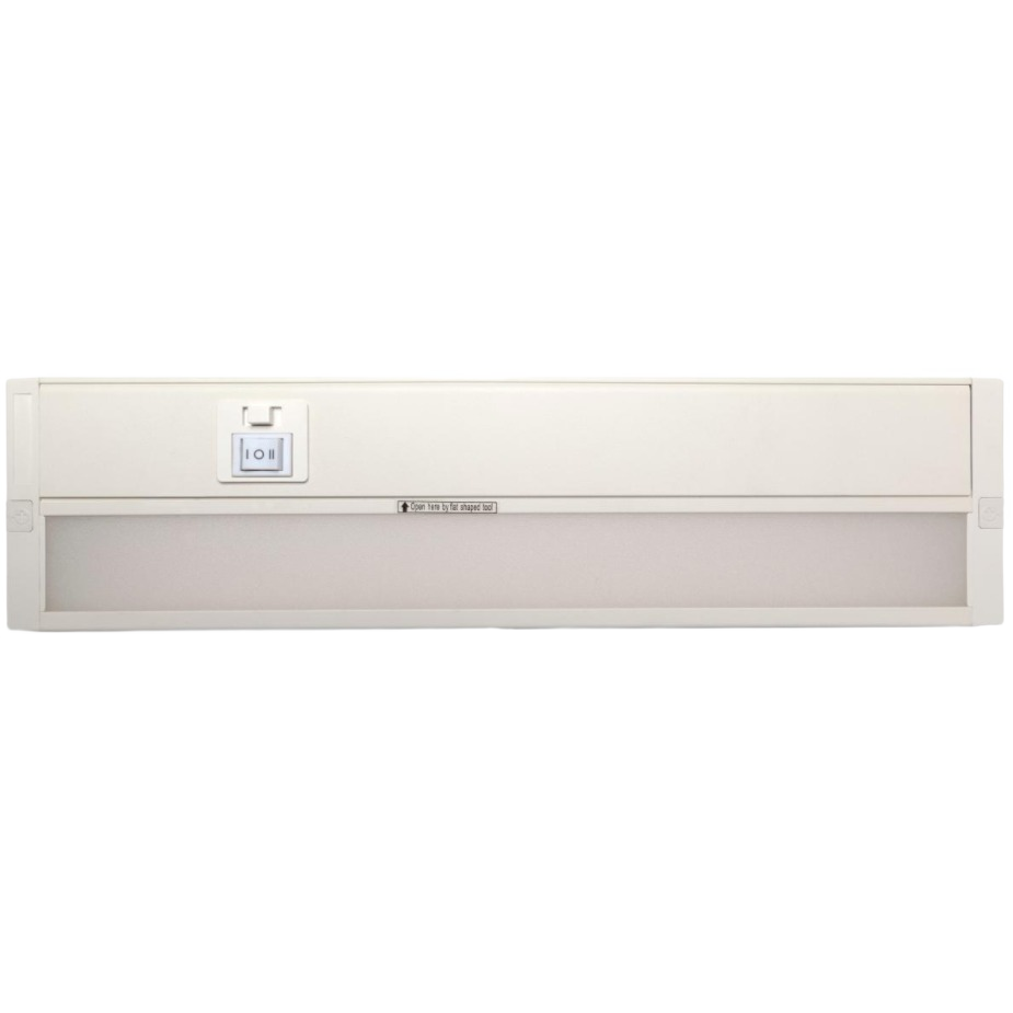 White under cabinet LED light fixture with mounted switch for kitchen or workspace lighting and electrical use