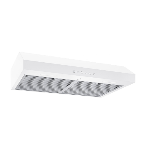 White under cabinet range hood with dual aluminum mesh filters and push button controls from kitchen appliances collection