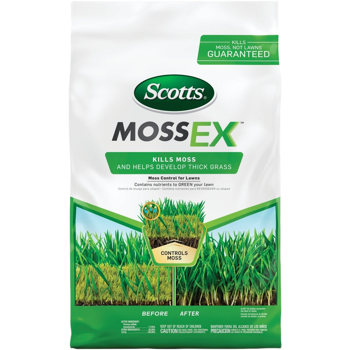 Bag of Scotts MossEX granules for moss control and promoting thick grass in lawn care and garden use collections