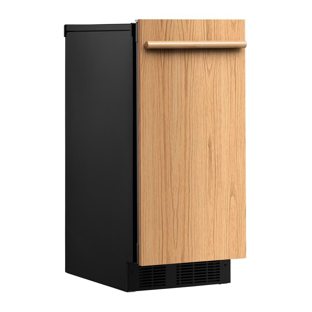 15-inch automatic ice maker with customizable wood overlay front panel and integrated handle in Appliances collection