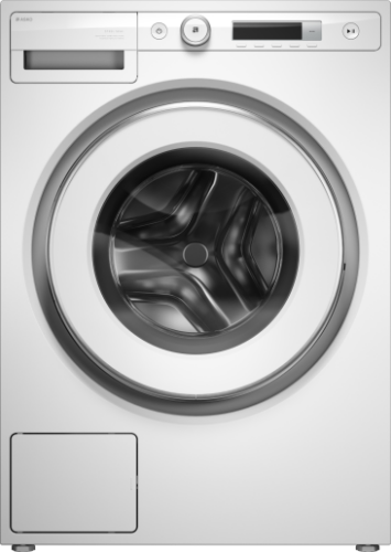 White front load washing machine with digital controls and a circular door, featured in Front Load Washers, Washers, Appliances, and Washers & Dryers at Hartville Hardware.