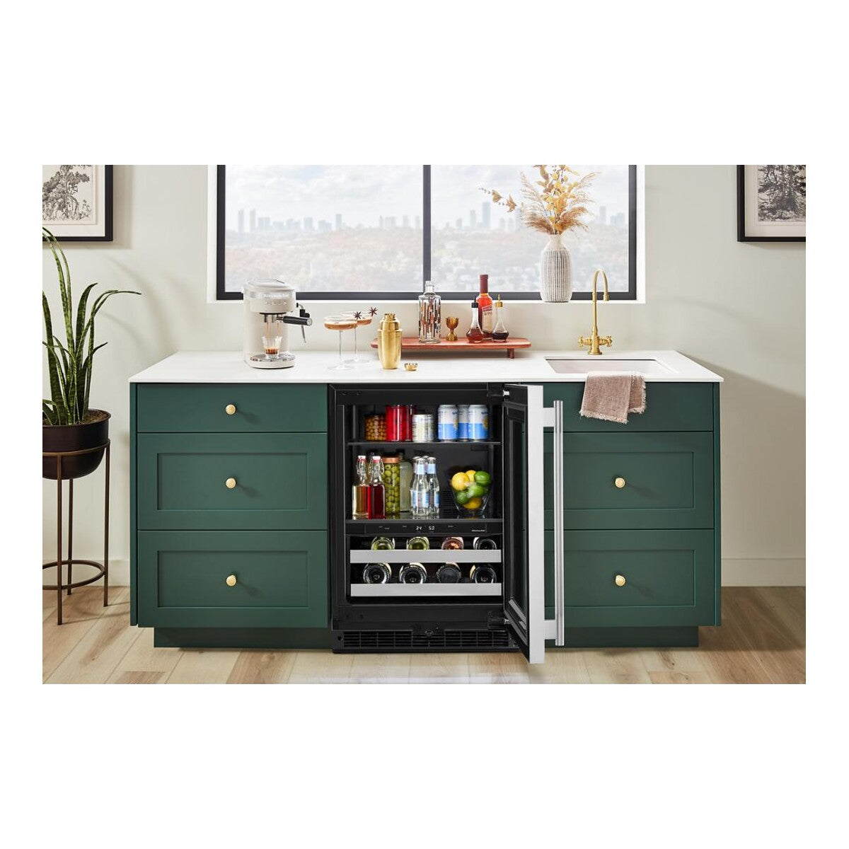 4.8 Cu. Ft. 24-Inch Beverage Center with Right Door Swing and 14-Wine Bottle Capacity with Metal-Front Racks in Stainless Steel