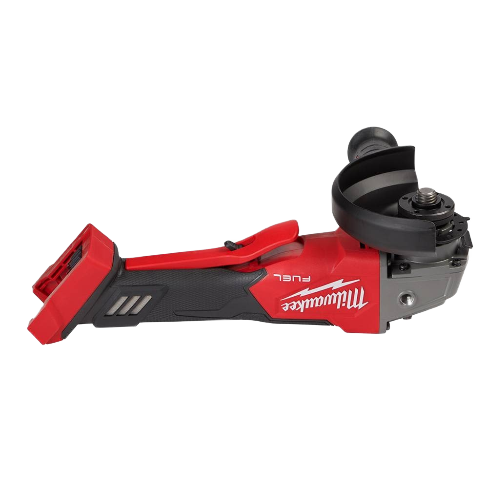Cordless red and black variable speed grinder with paddle switch and ergonomic grip for tools and home improvement tasks
