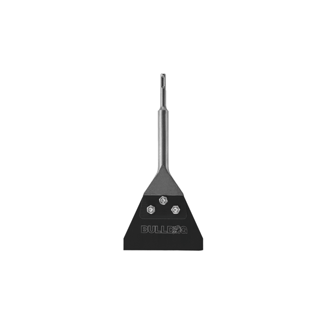 Metal floor scraper attachment with triangular blade and SDS-plus shank for heavy-duty home improvement tools