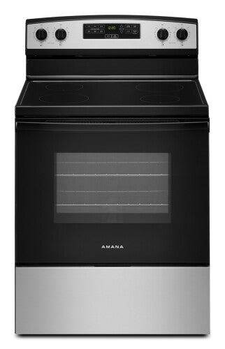 30-inch electric range with smooth cooktop, stainless steel accents, and large oven window in kitchen appliances collection