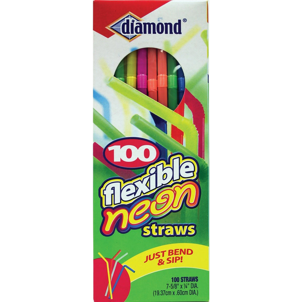 Box of 100 colorful flexible neon straws in assorted colors, part of Kitchenware and All Products collections under $50