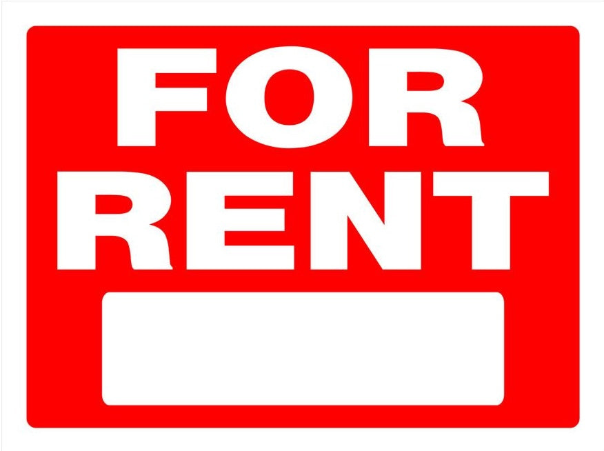 Large red and white plastic for rent sign with blank space, from Hardware and Signs & House Numbers collection