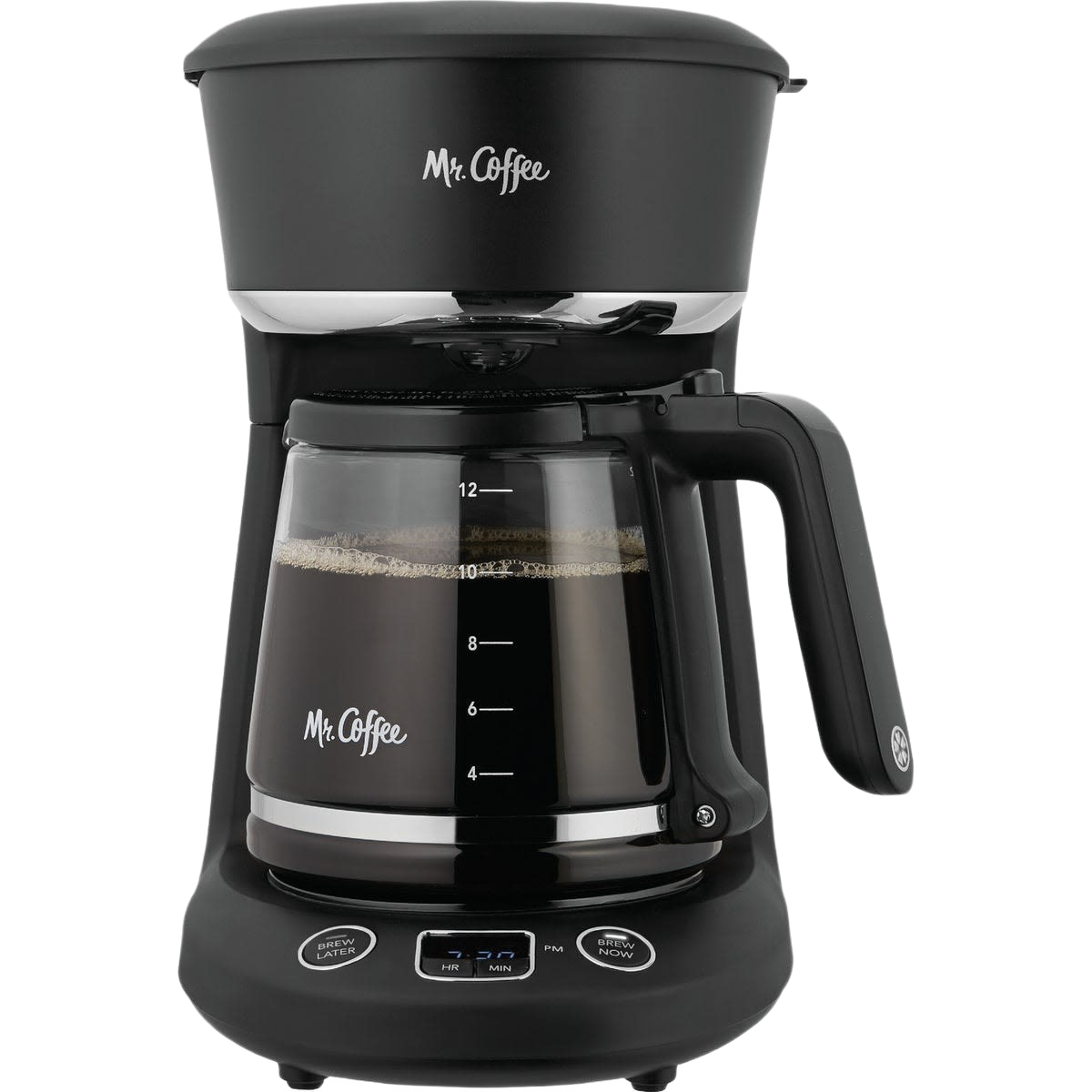 Black programmable coffee maker with glass carafe and digital display for kitchen and small appliances collections