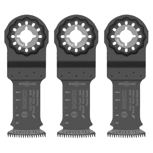Three black Bosch bi-metal precision plunge saw blades with Starlock mounting for woodworking tool accessories collection