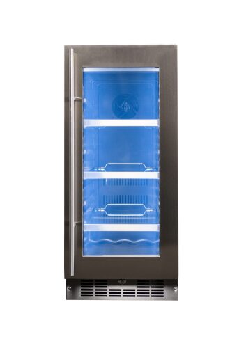 Built-in stainless steel beverage center with glass door and adjustable shelves in Beverage Centers and Appliances collections