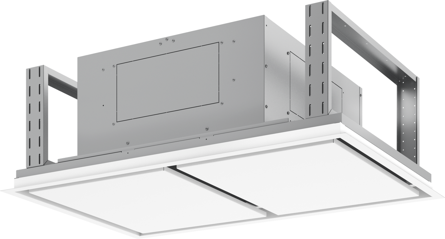 minimalist ceiling-mounted island hood in white finish for kitchen range hoods and home improvement appliances