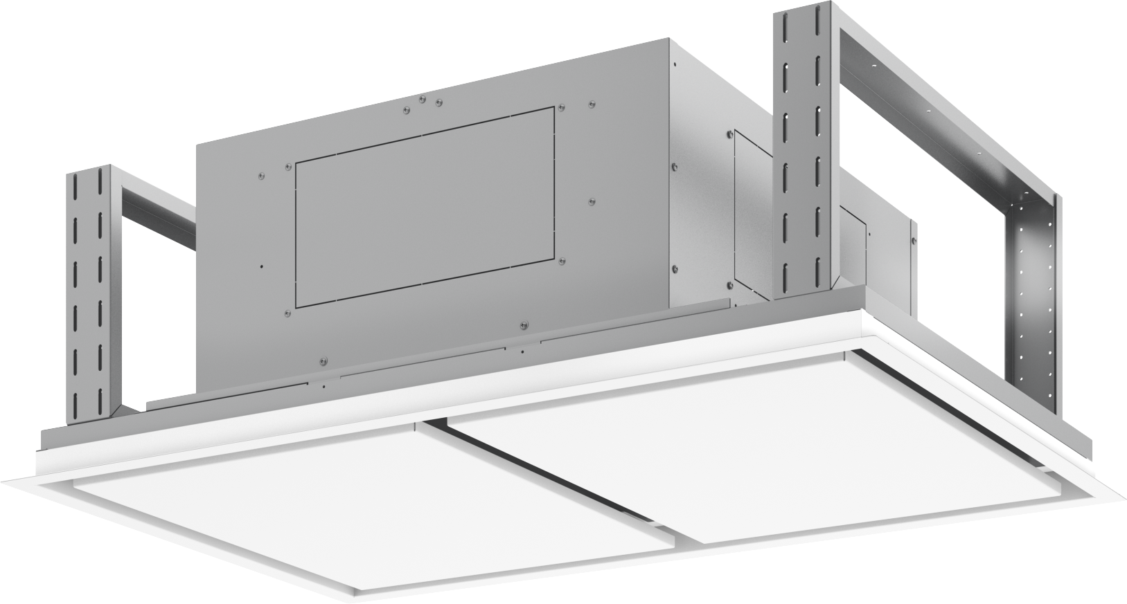 minimalist ceiling-mounted island hood in white finish for kitchen range hoods and home improvement appliances