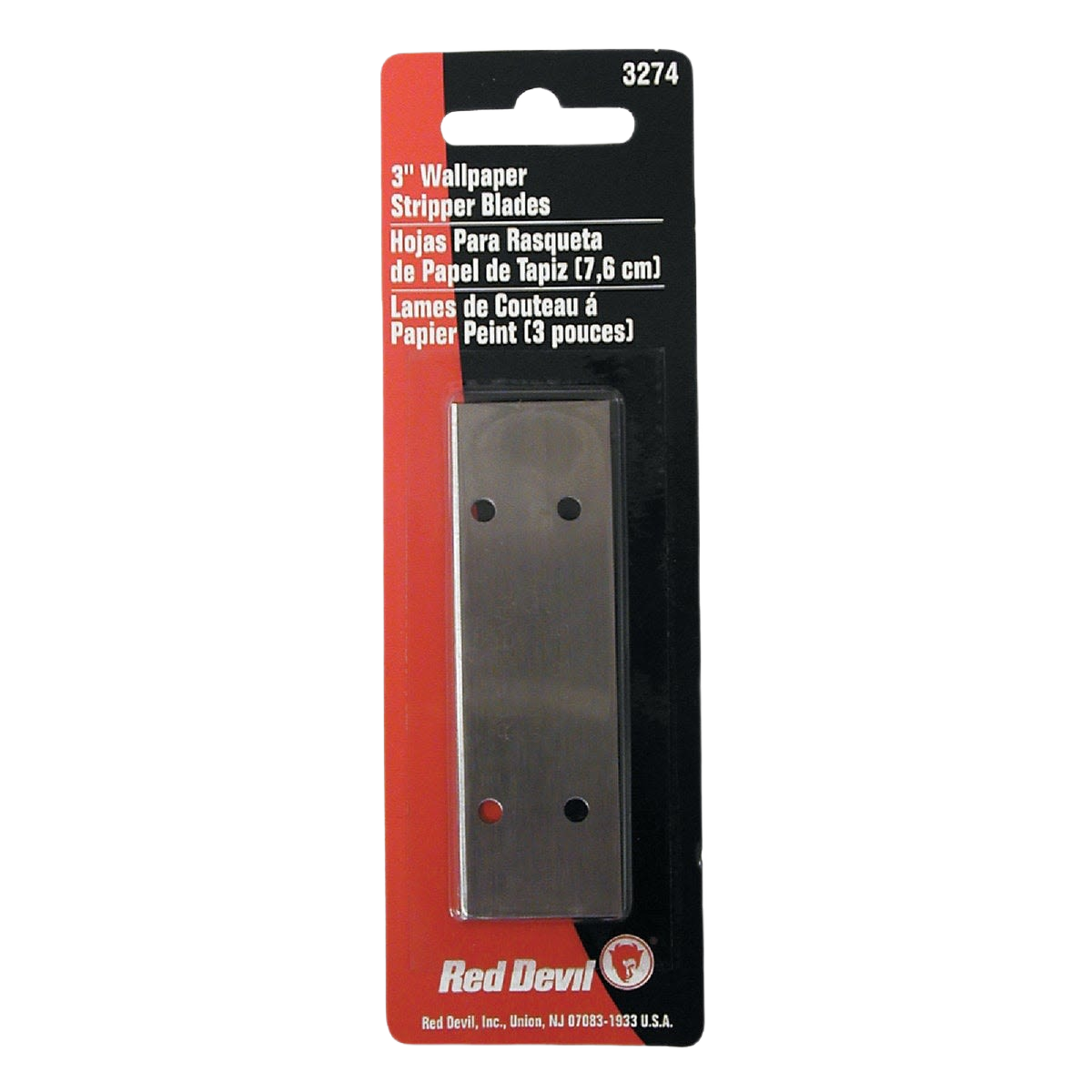 Replacement 3-inch single-edge wallpaper stripper blade with mounting holes for home improvement tools.