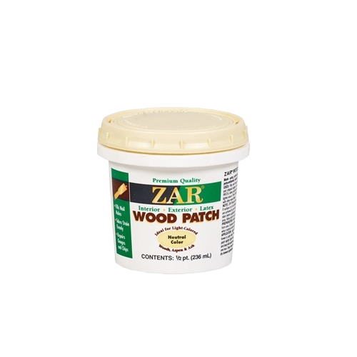 Small container of neutral color latex wood filler for patching and repairing wood surfaces in home improvement collections