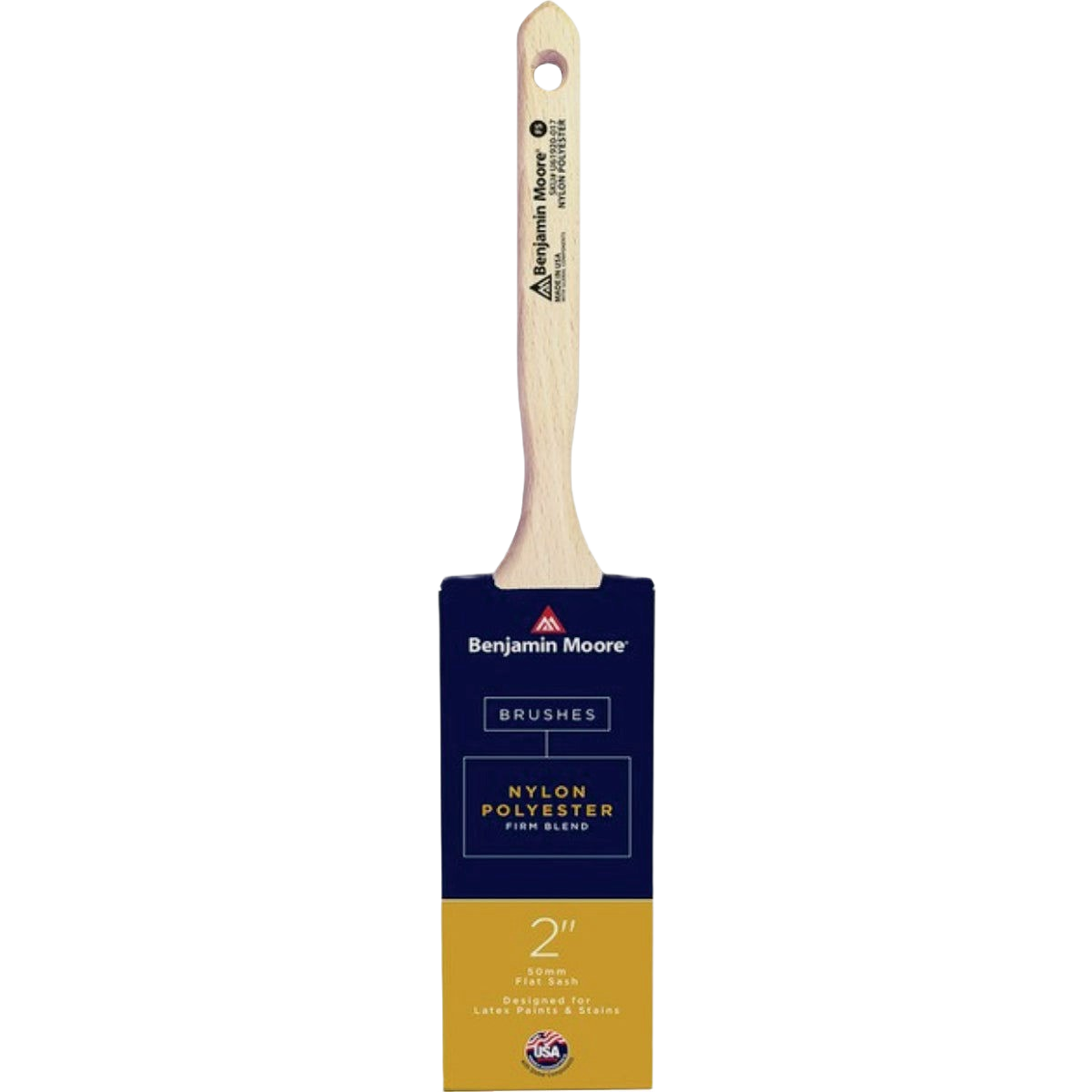 Benjamin Moore 2-inch flat sash brush with nylon polyester bristles for precise painting in home improvement collections