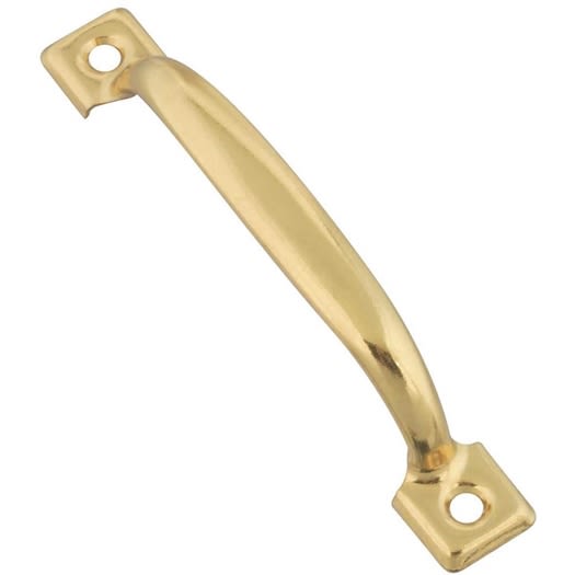 4-3/4 inch brass door pull with mounting holes for cabinet and furniture hardware in home improvement projects
