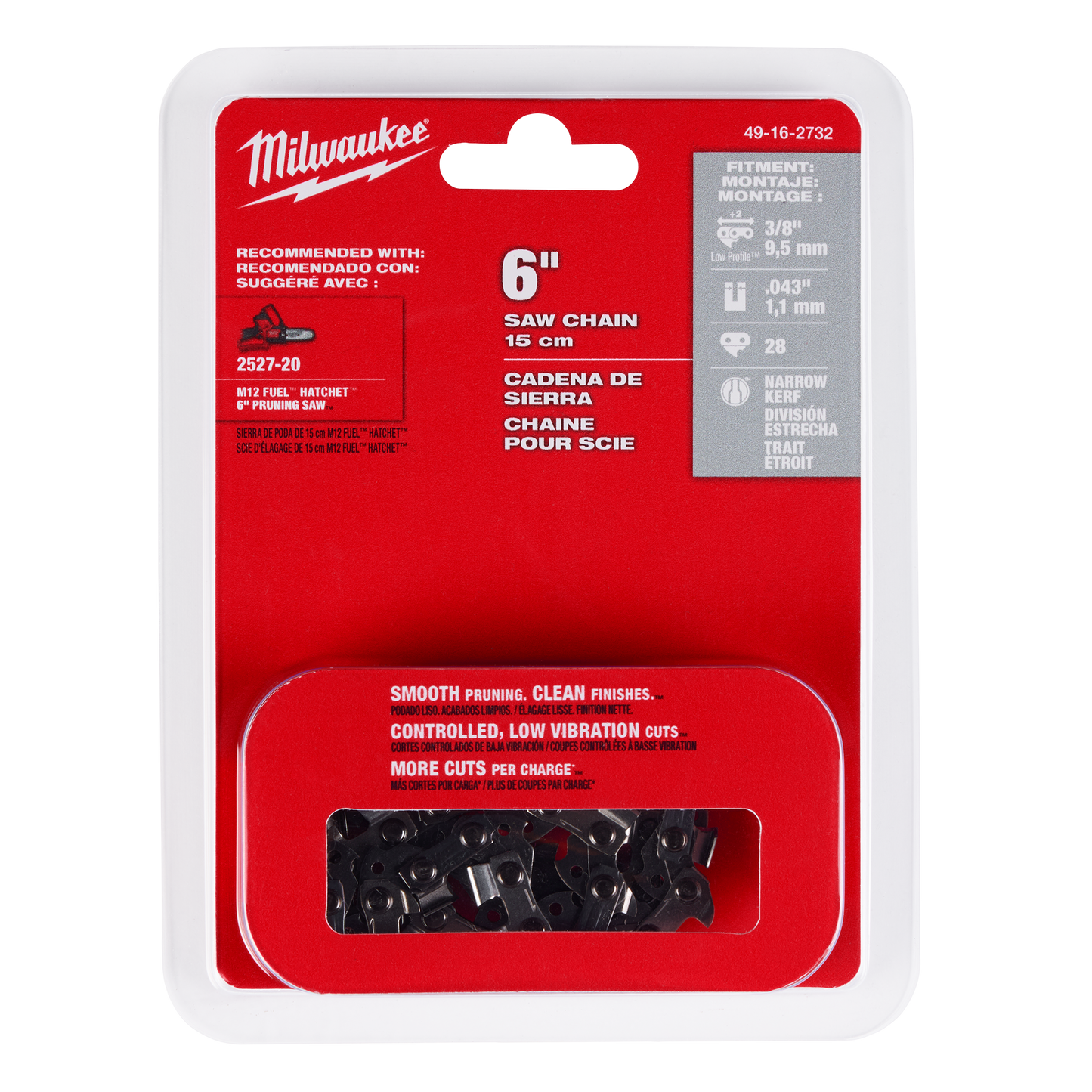 Milwaukee 6-inch 3/8" low profile saw chain in sealed packaging for tools and home improvement use